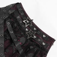 Black Wine Red Gothic Punk Asymmetric Skirt with Hardware Details