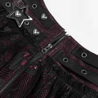 Black Wine Red Gothic Punk Asymmetric Skirt with Hardware Details