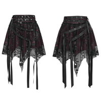 Black Wine Red Gothic Punk Asymmetric Skirt with Hardware Details