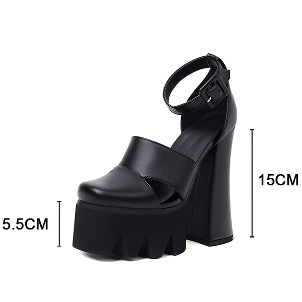 Women's Platform Heels with Ankle Strap | Rock Style PU Leather Sandals