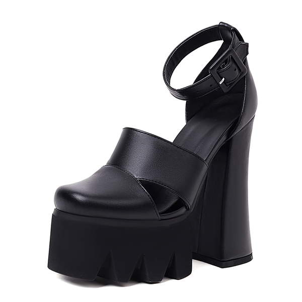 Women's Platform Heels with Ankle Strap | Rock Style PU Leather Sandals