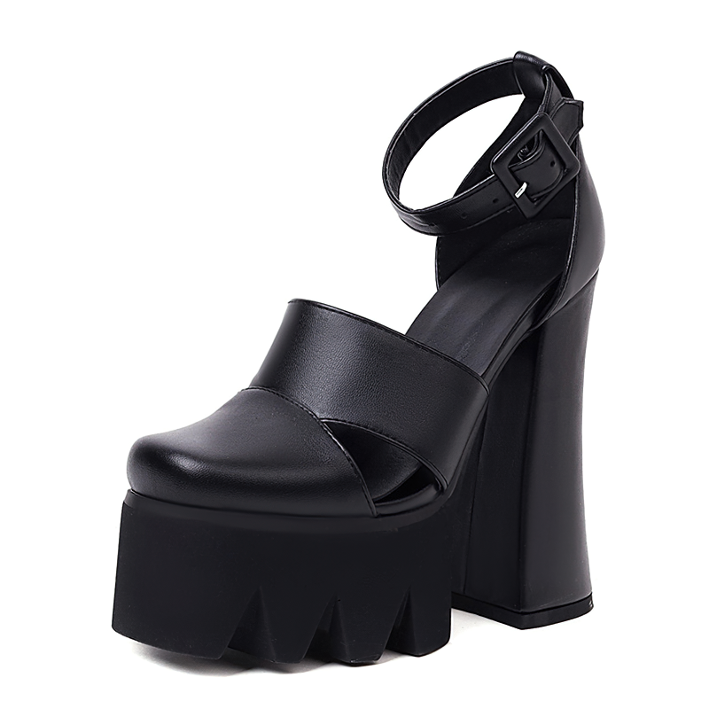 Women's Platform Heels with Ankle Strap | Rock Style PU Leather Sandals