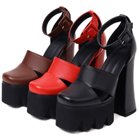 Women's Platform Heels with Ankle Strap | Rock Style PU Leather Sandals