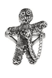 Pewter Gothic Voodoo Doll Ring with Safety Chain
