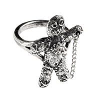Pewter Gothic Voodoo Doll Ring with Safety Chain