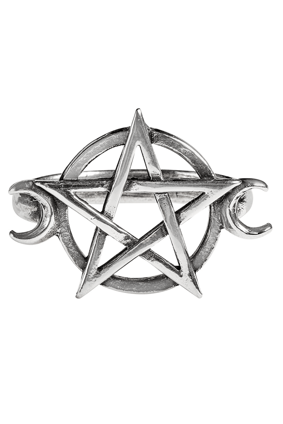 Pewter Pentagram Crescent Moon Ring – Gothic Unisex