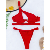 Women's One-Shoulder Push-Up Bikini Set – Black & Red