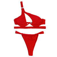 Women's One-Shoulder Push-Up Bikini Set – Black & Red