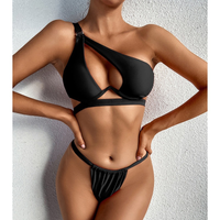 Women's One-Shoulder Push-Up Bikini Set – Black & Red