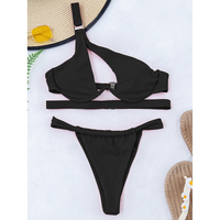 Women's One-Shoulder Push-Up Bikini Set – Black & Red