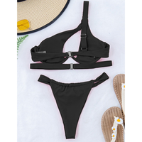 Women's One-Shoulder Push-Up Bikini Set – Black & Red