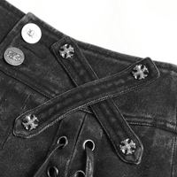 Black Gothic Denim Skirt with Lace-Up Strap Details
