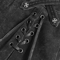 Black Gothic Denim Skirt with Lace-Up Strap Details