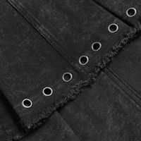 Black Gothic Denim Skirt with Lace-Up Strap Details