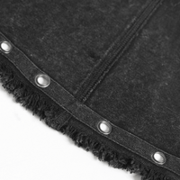 Black Gothic Denim Skirt with Lace-Up Strap Details