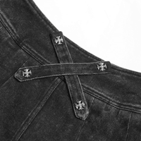 Black Gothic Denim Skirt with Lace-Up Strap Details