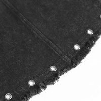Black Gothic Denim Skirt with Lace-Up Strap Details
