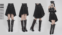 Black Gothic Denim Skirt with Lace-Up Strap Details