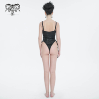 Black Gothic Floral One-Piece Swimsuit with Lace-Up Sides