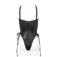 Black Gothic Floral One-Piece Swimsuit with Lace-Up Sides