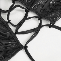 Black Gothic Floral One-Piece Swimsuit with Lace-Up Sides
