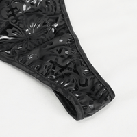 Black Gothic Floral One-Piece Swimsuit with Lace-Up Sides