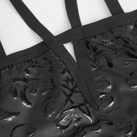 Black Gothic Floral One-Piece Swimsuit with Lace-Up Sides