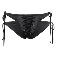 Black Gothic Lace-Up Bikini Bottoms – Polyester Swim Briefs