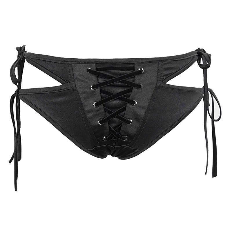 Black Gothic Lace-Up Bikini Bottoms – Polyester Swim Briefs