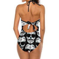 Women's Black Skull Print One-Piece Swimsuit | 3D Polyester Bodysuit