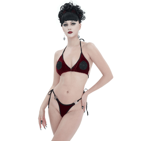 Wine Red Velvet Pentagram Bikini – Alternative Style Swimwear