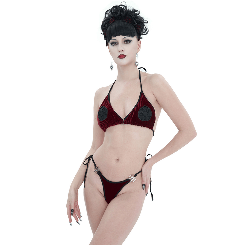 Wine Red Velvet Pentagram Bikini – Alternative Style Swimwear